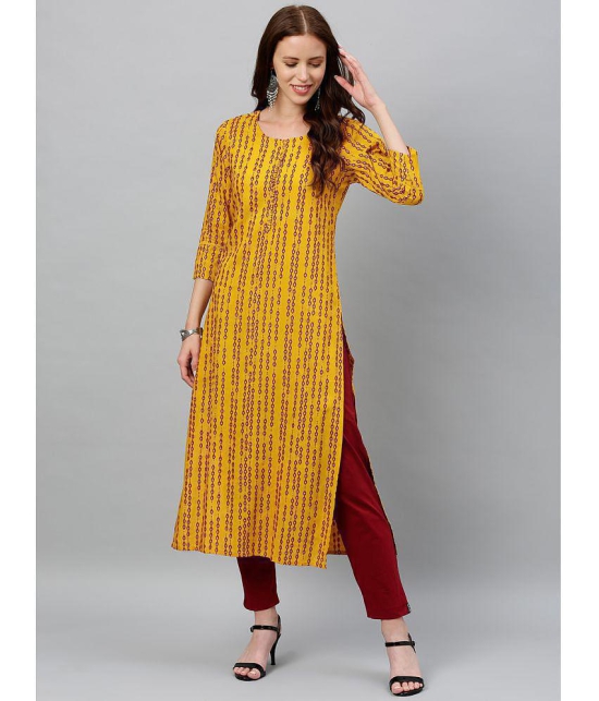 KIPEK - Mustard Rayon Womens Straight Kurti ( Pack of 1 ) - None