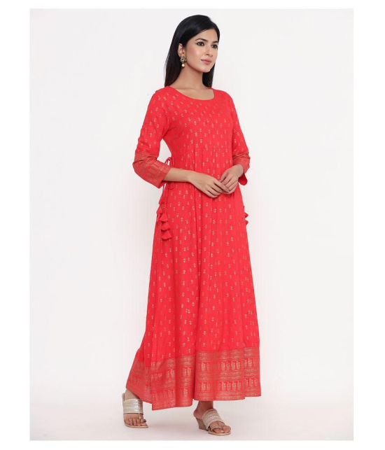 Kbz - Red Rayon Women's Flared Kurti ( ) - XL