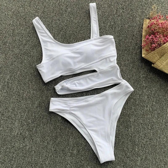 Sexy One Piece Swimsuit Women Cut Out Swimwear Push Up Monokini Beach Wear Bathing Suits Swimming Suit For Women-L / White