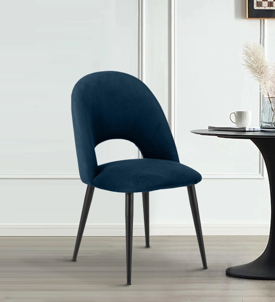 Dining Chair Black Legs With Navy Blue  Fabric Finish-Navy Blue