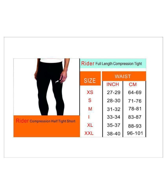 Rider Full Length Compression Tights Multi Sports Exercise/Gym/Running/Yoga/Other Outdoor ineer wear for Sports - Skin Tight Fitting - Black Color - L