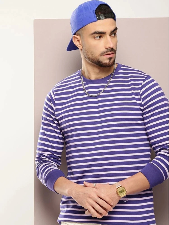 Dillinger 100% Cotton Regular Fit Striped Full Sleeves Mens Round T-Shirt - Purple ( Pack of 1 ) - None