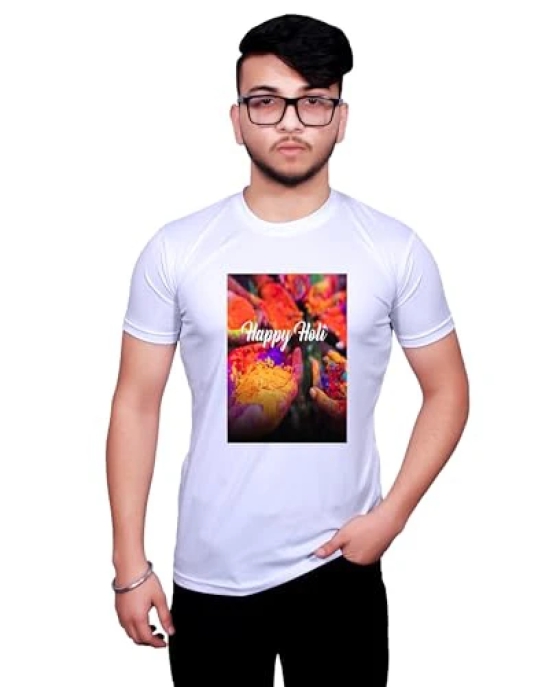 NITYANAND CREATIONS Round Neck White Holi T-Shirt for MEN-HOLI-T-SHIRT-11523-L