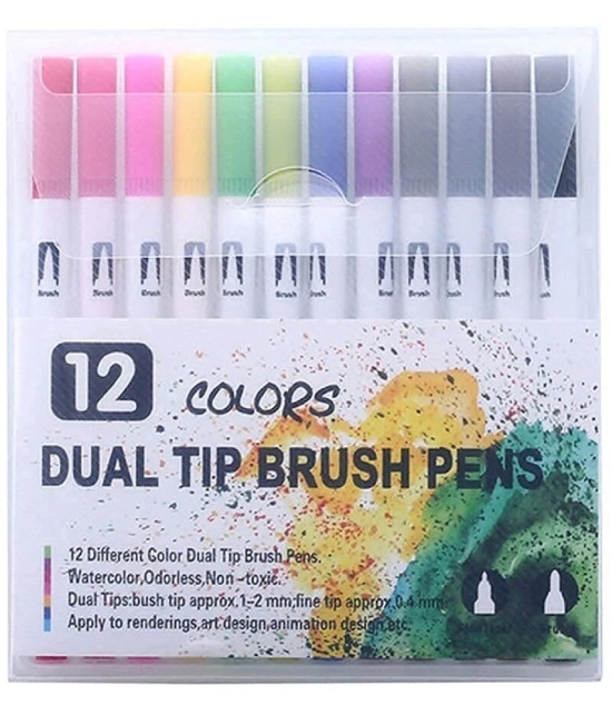 Rangwell Assorted/Multicolour Dual Brush Marker Pens Watercolour 12,