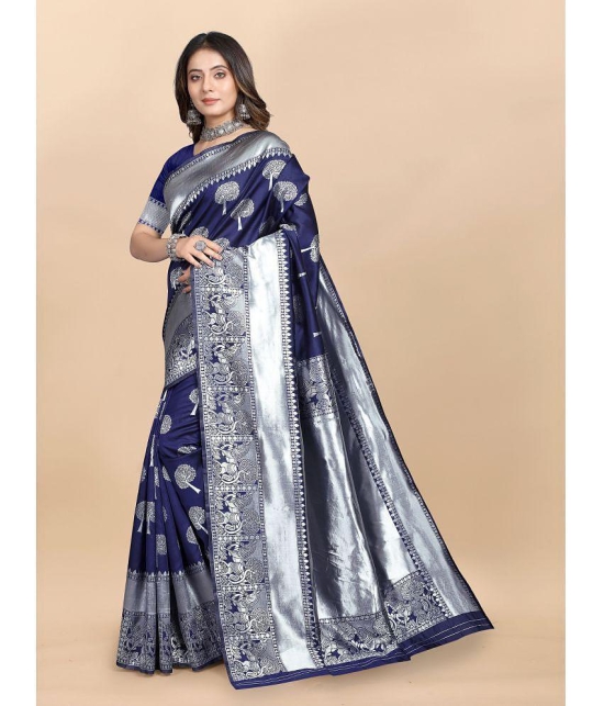 Gazal Fashions - Navy Blue Banarasi Silk Saree With Blouse Piece ( Pack of 1 ) - Navy Blue