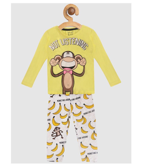 Lazy Shark Boys Yellow  White Printed Night suit - None