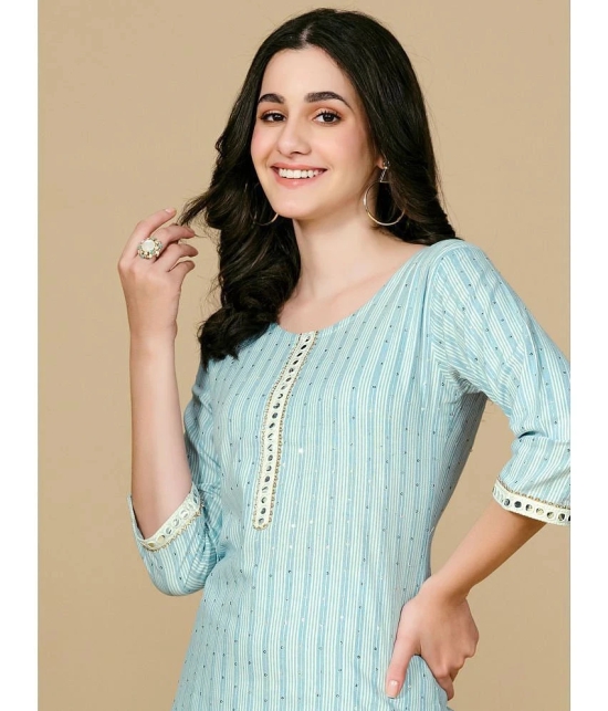 Glomee - Light Blue Cotton Blend Womens Straight Kurti ( Pack of 1 ) - None