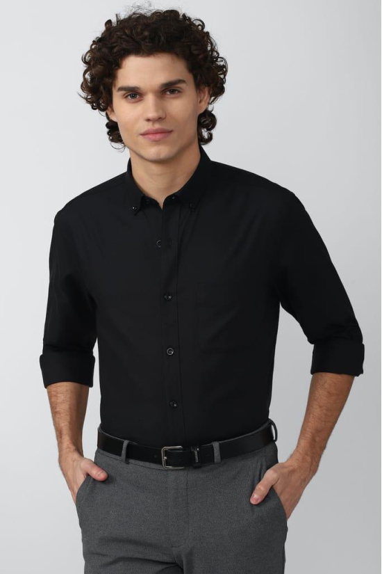 Men Black Regular Fit Formal Full Sleeves Formal Shirt