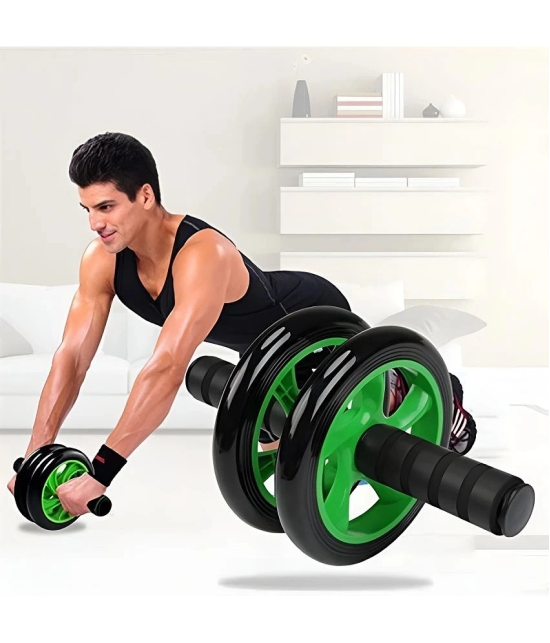 AB Wheel Double Wheel Anti Skid Double Wheel AB Roller for Abdominal Stomach ab excersice equipment abs workout equipment (Green ) Pack of 1