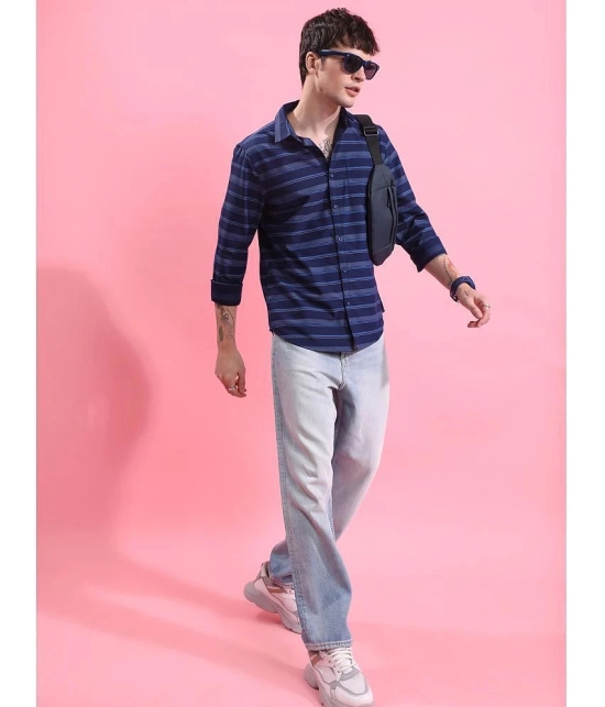 Ketch Cotton Blend Regular Fit Striped Full Sleeves Mens Casual Shirt - Navy ( Pack of 1 ) - None