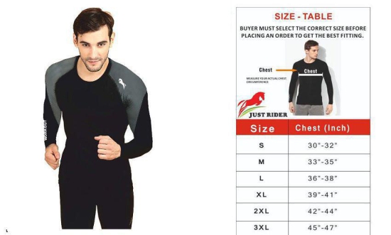 Just Rider Unisex 100% Polyester Compression T-Shirt, Top Full Sleeve Plain Athletic Fit Multi Sports Cycling, Cricket, Football, Badminton, Gym, Fitness & Other Outdoor Inner Wear - XL