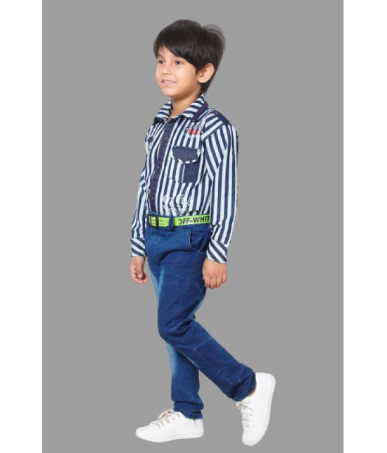 DKGF Fashion - Blue Cotton Blend Boys Shirt & Jeans ( Pack of 1 ) - None