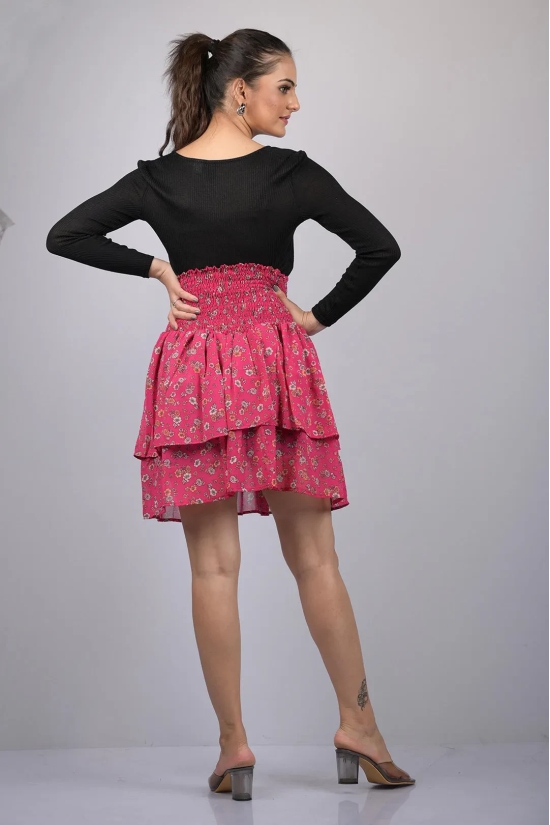 Pink Small Flower Print Skirt (OTLKT1008)-Pink / XXL