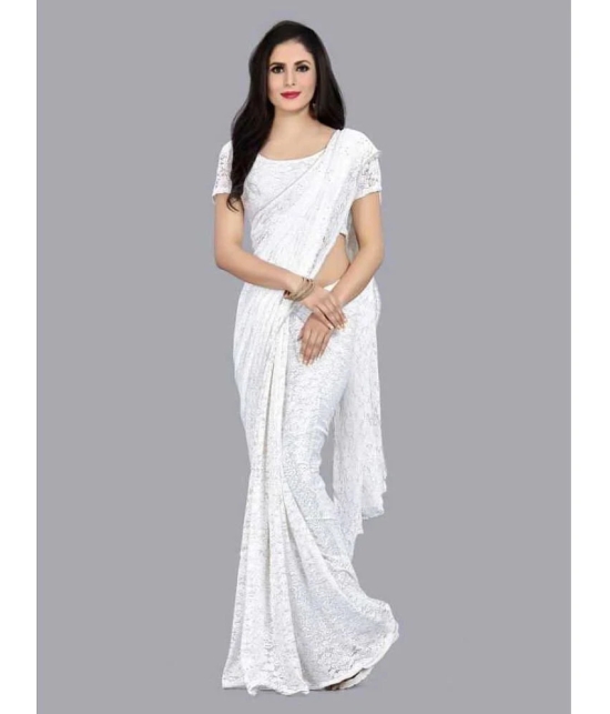 Saadhvi Net Embellished Saree With Blouse Piece - White ( Pack of 1 ) - White