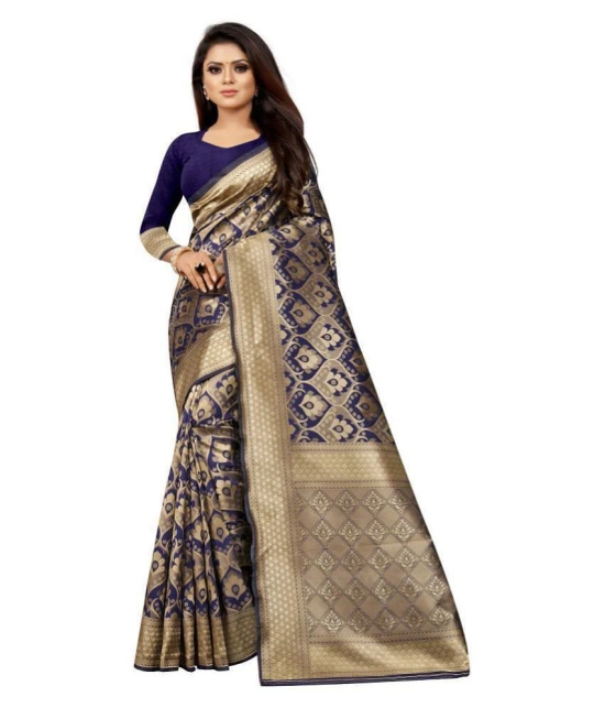 Gazal Fashions - Blue Banarasi Silk Saree With Blouse Piece (Pack of 1)