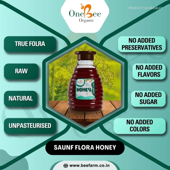 ONE BEE ORGANIC Honey | Fennel Honey/Saunf Flora Honey/Variyali Nu Madh| Natural Flora Honey - 280 GM.