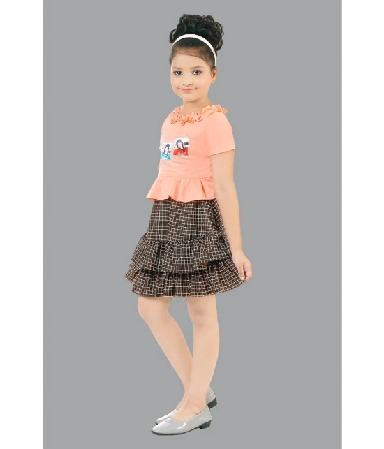 Coxxup Peach Crepe Girls Top With Skirt ( Pack of 1 ) - None