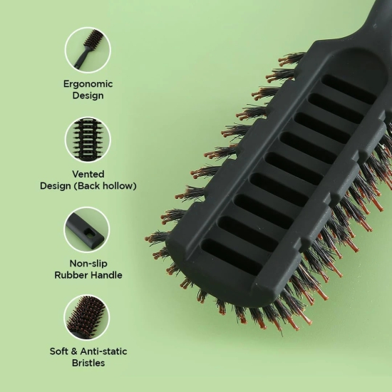 Urbane Home Hair Brush, Flexible Bristles, Paddle, Quick Drying, All Hair Types, Round Vented, 2 Piece, Black, C13-X-BLK-Urbane Home Hair Brush | Flexible Bristles | Paddle | Quick Drying | All H