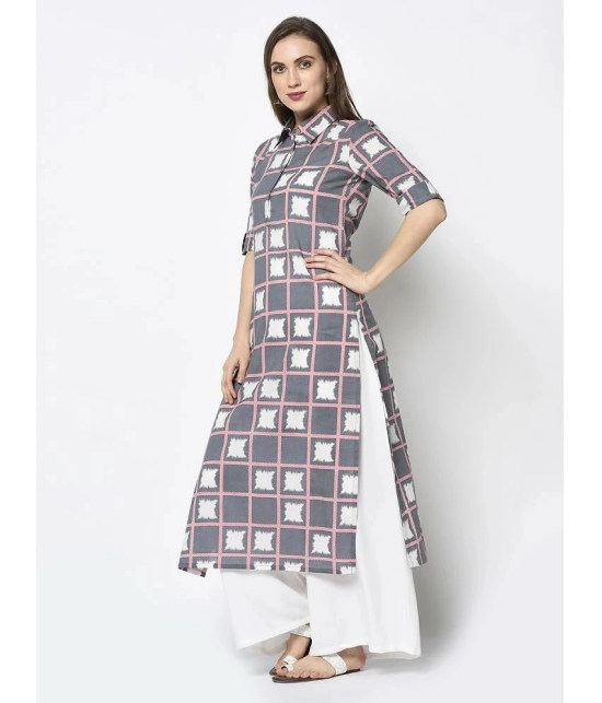 Antaran Cotton Checks Straight Womens Kurti - Grey ( Pack of 1 ) - None