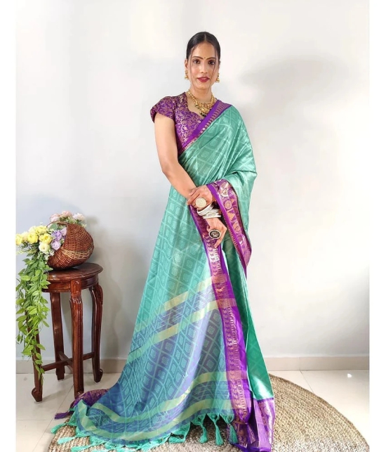 Apnisha Banarasi Silk Embellished Saree With Blouse Piece - Mint Green ( Pack of 1 ) - Mint Green