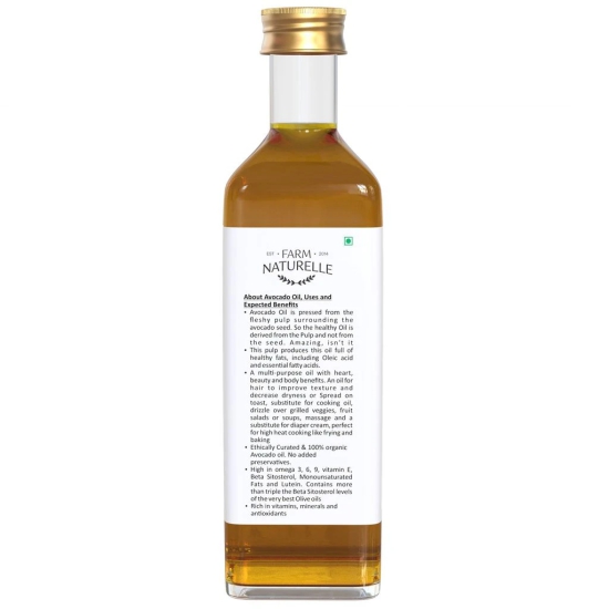 Farm Naturelle 100% Pure Extra Virgin Avocado Oil is Pressed from The Fleshy Pulp Surrounding The Avocado Seed Fssai Approved .(1000 Ml)