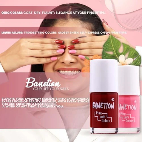 BANETION Zen-g New generation Makeup - Mini Nail Kit - Bestie - 30ml (Set of 4) | Glossy Nail Polish Set | Long Lasting & High Gloss Effect | Chip Resistant Nail Paints | Cruelty-free & Vegan