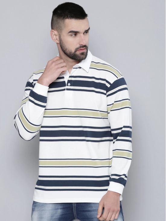 Auto Stripes Beige Navy Polo T-Shirt-S / Beige