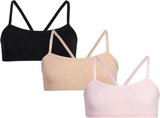 Slip-on Strapless Bra for Teenagers, Girls Beginners Bra Sports Cotton Non-Padded Stylish Crop Top Bra Full Coverage Seamless Non-Wired Gym Workout Training Bra for Kids (Pack of 3)