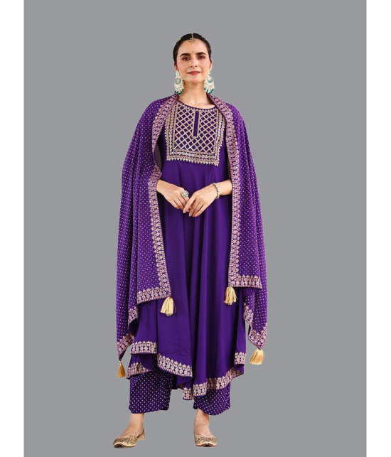 Amira creations Rayon Embroidered Kurti With Pants Womens Stitched Salwar Suit - Purple ( Pack of 1 ) - None