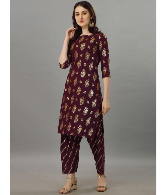 gufrina Rayon Printed Kurti With Salwar Womens Stitched Salwar Suit - Wine ( Pack of 1 ) - None