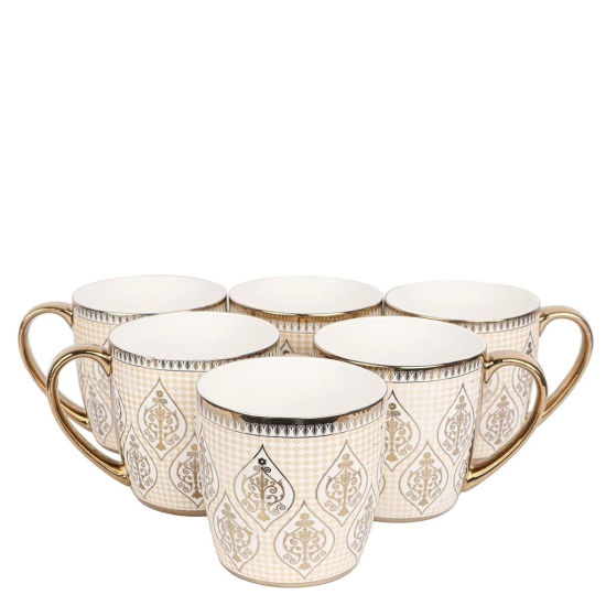 Femora Indian Ceramic Golden Line Tea Cup, Coffee Cup - 6 Pcs, 190 ML