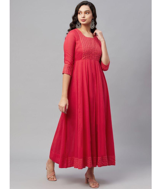 AMIRA''S INDIAN ETHNICWEAR - Red Cotton Women''s Fit & Flare Dress ( Pack of 1 ) - None