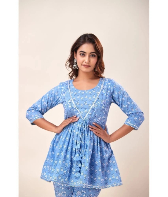 SVARCHI Cotton Printed Anarkali Womens Kurti - Blue ( Pack of 1 ) - None