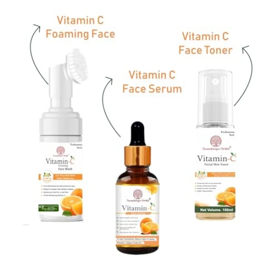 Soundarya Herbs Vitamin C Face Wash - 100ml, Vitamin C Face Serum, Vitamin C Facial Skin Toner - 100ml Combo Pack