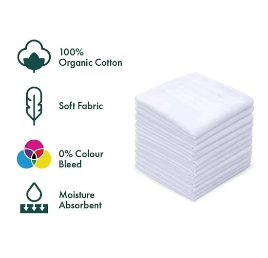 SHELTER Premium Mens 100% Cotton Soft Handkerchief Pure white Color Hanky (Size 41 x 42 cm) - Pack of 12