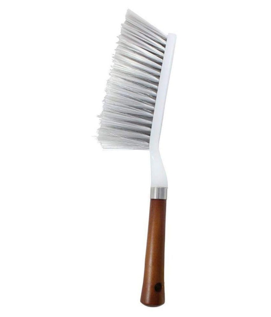 INGENS Long Bristle Plastic Cleaning Brush Along with Wooden Handle for Carpet,Mats,Car Seat,Curtains and Household Upholstery Plastic Wet and Dry Brush (White)