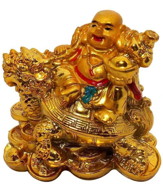 Arina Collection Yellow Resin Vastu / Feng Shui / Small Laughing Buddha Sitting On Dragon Tortoise For Happiness, Wealth &