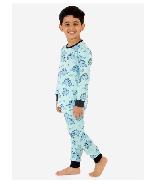 Lazy Shark Boys Turquoise Blue  Black Dinosaur Printed Night Suit - None