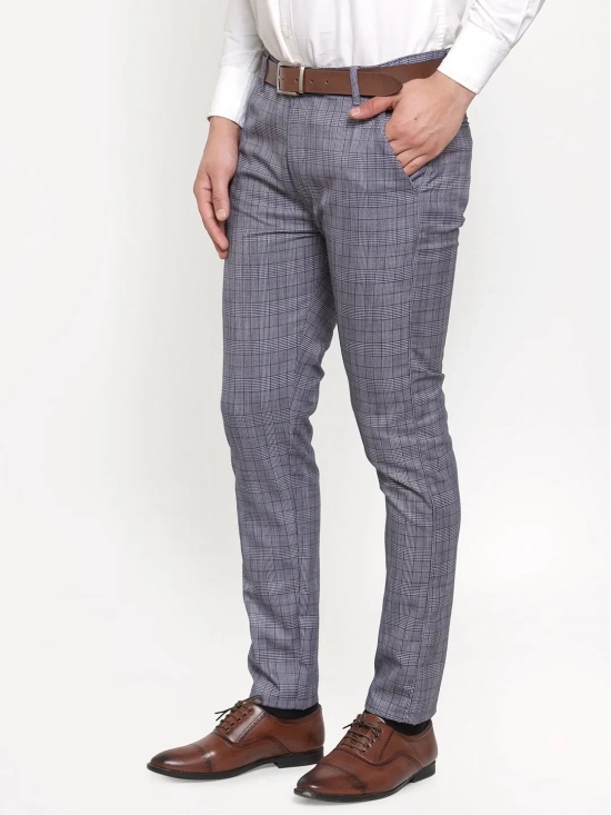 Indian Needle Men's Blue Checked Formal Trousers-30 / Blue