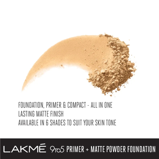 Lakme 9 To 5 Primer + Matte Powder Foundation Compact-Silky Golden