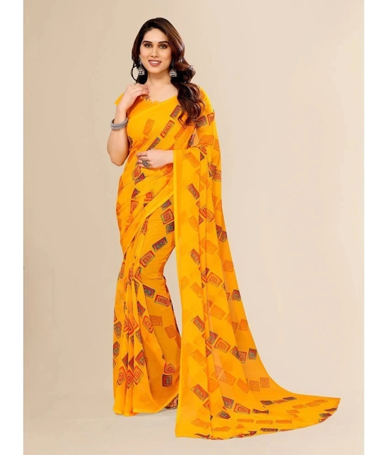 ANAND SAREES Georgette Printed Saree With Blouse Piece - Yellow ( Pack of 1 ) - Yellow