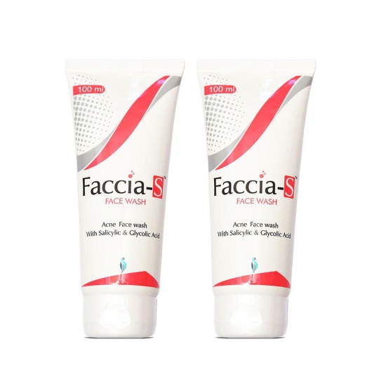 Anti-Acne Faccia-S Face Wash, 5% Aloe Vera, 1% Glycolic Acid, and 2% Salicylic Acid Preventing Breakouts, Acne scars, Aging Signs Restoring Skin Moisturisation 100ml Pack of 2