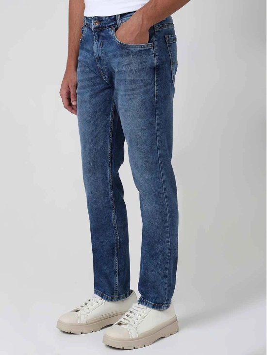 Mid Blue Straight Fit Originals Stretch Jeans In Cotton Elastane