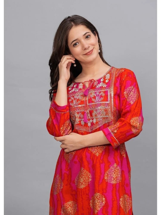 Kapadia Rayon Embroidered Straight Womens Kurti - Orange ( Pack of 1 ) - None