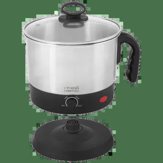 Croma 600 Watt 1.28 Litre Multi Cook Kettle with Auto Shut-off (Black and Silver)