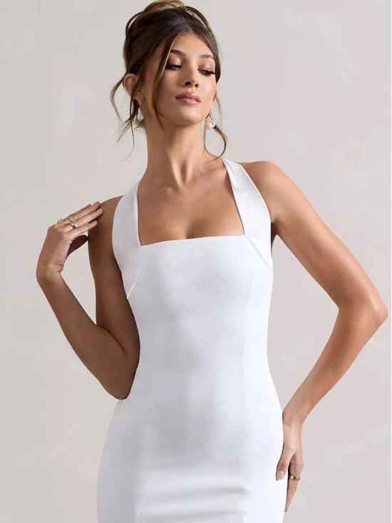 clafoutis Lycra Solid Mini Womens Bodycon Dress - White ( Pack of 1 ) - None