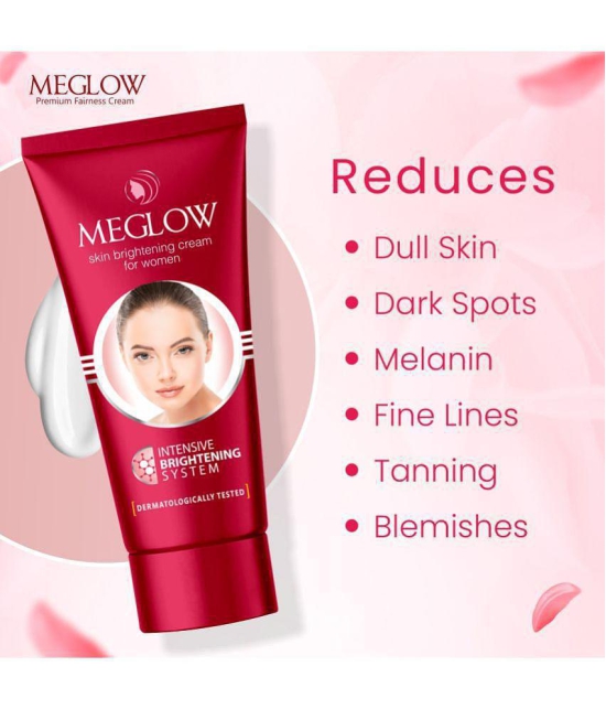 Meglow Skin Brightening Cream for Women 50g + Instant Glow Facewash 70g + Apricot Scrub 70g + Lip Shiner (SPF-15) 15g