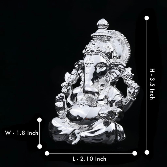 Artarium Car Dashboard Vighnaharta Ganesha Idol Home Decor Item Ganesh Murti Statue for Gift Silver Plated (Pack-1)