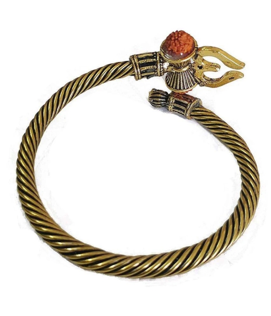 Rudraksha Trishul Damroo Designer Oxidized Gold Bahubali Kada Bracelet Unisex Cuff - None