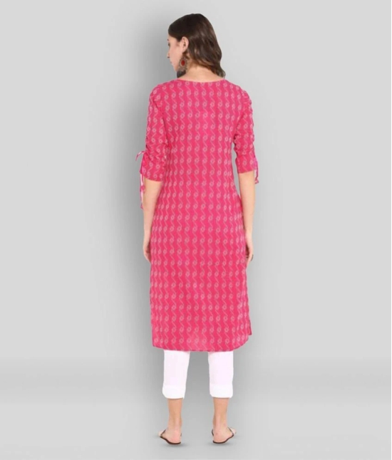 Janasya - Pink Cotton Womens Straight Kurti ( Pack of 1 ) - S